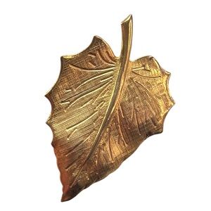 Vintage Gold-Tone Veined Leaf Brooch with Textured Detailing, [2” x 1.25”]